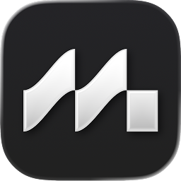 Auto-generated description: A stylized white M logo with smooth, curved shapes and a square on a dark rounded square background.