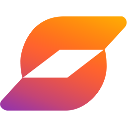 Auto-generated description: A stylized, gradient-colored logo featuring an orange to pink rounded square shape with a black parallelogram cutout in the center.
