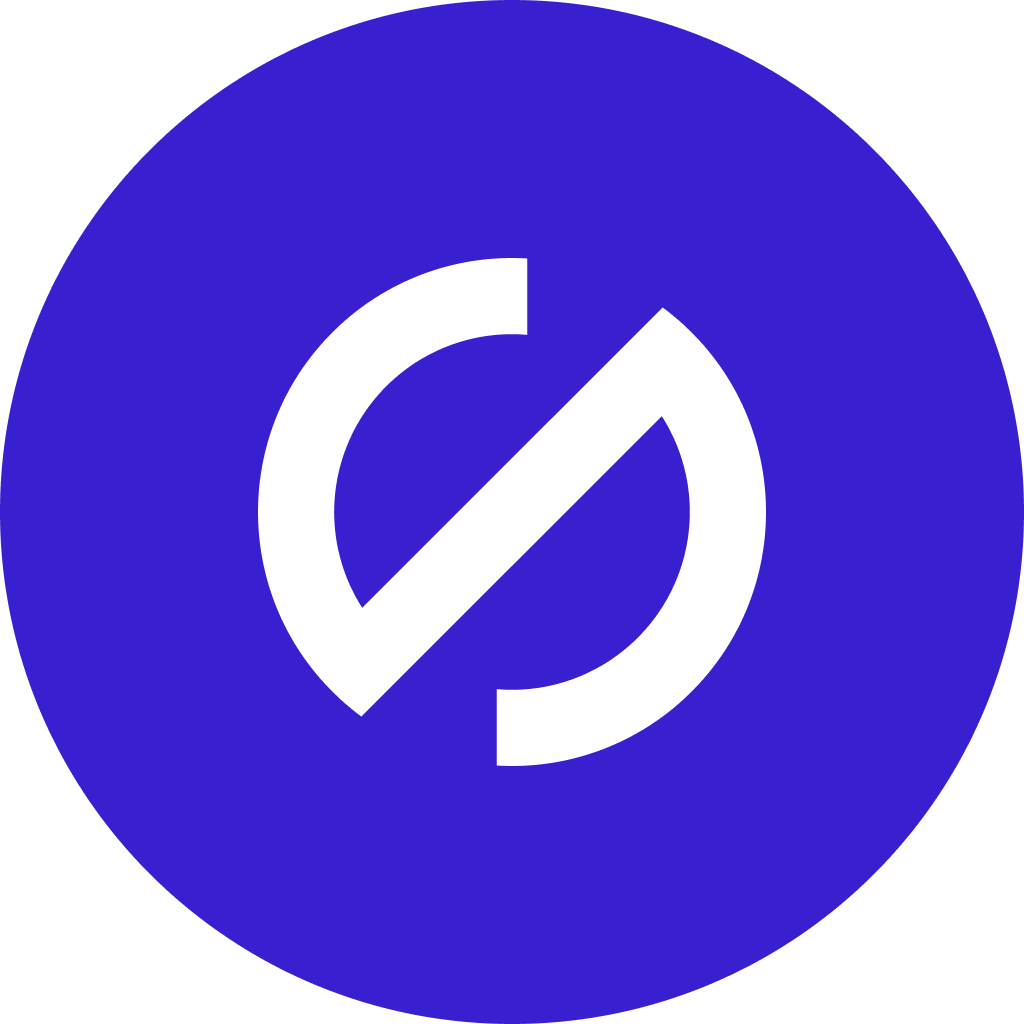 Auto-generated description: A white stylized circular symbol resembling a sideways S is centered on a solid blue circular background.